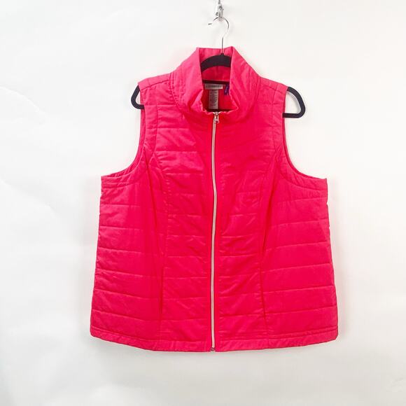 Catherines 1X 18W 20W Petite Plus Womens Coral Full-Zip Puff Sleeveless Vest - Picture 1 of 8